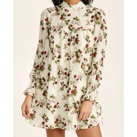 New Reformation Jourdan Christmas Mini Dress Regency Floral Small $278 - Picture 1 of 8
